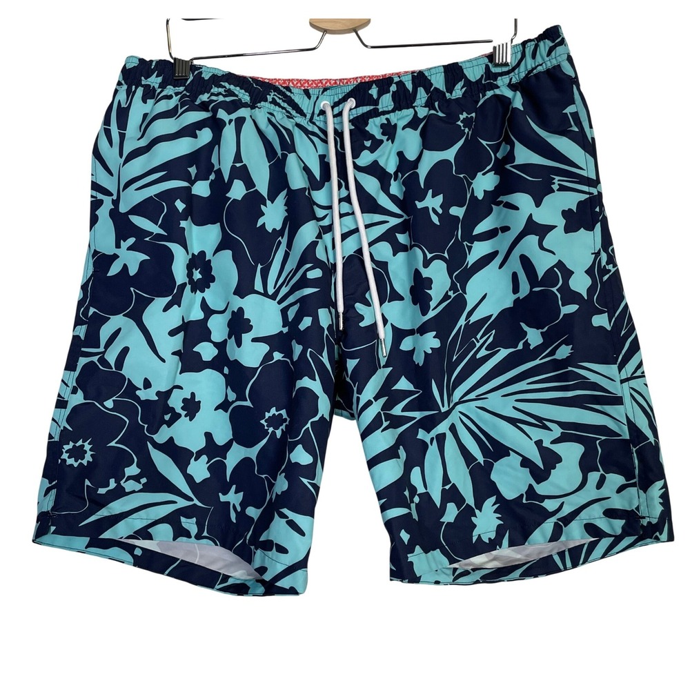 Bonobos Mens XL Swim Trunks Navy Teal Tropical‎ Floral 9 Inch Inseam Mesh Liner